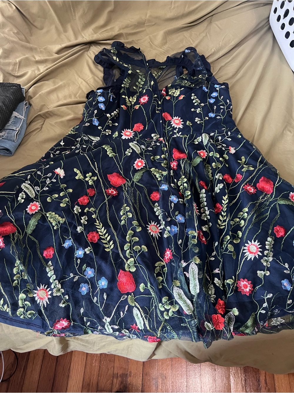 City Studio Navy Floral Embroidered Dress